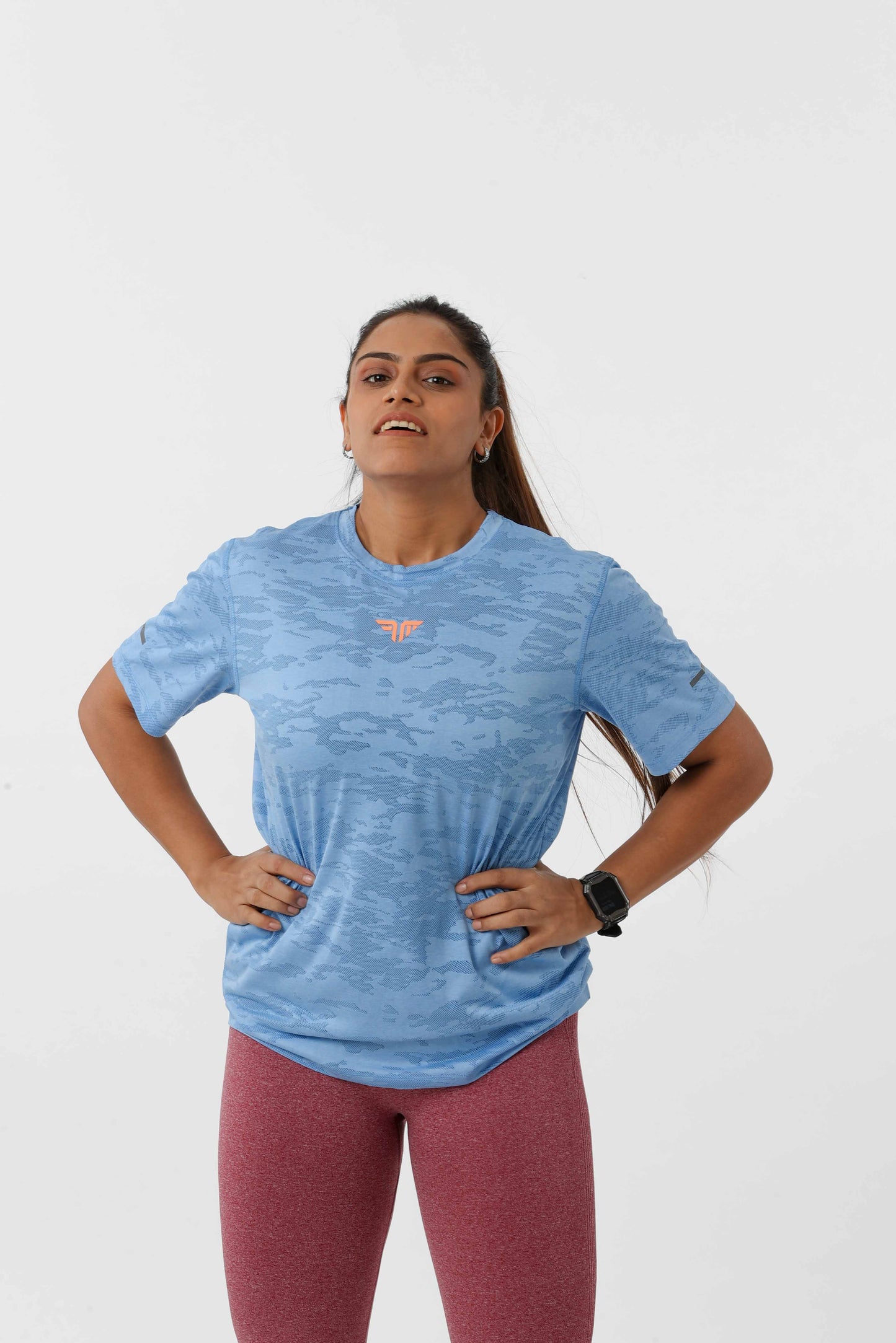 Women's Jacqaurd Workout/Training Tee - Sky Blue