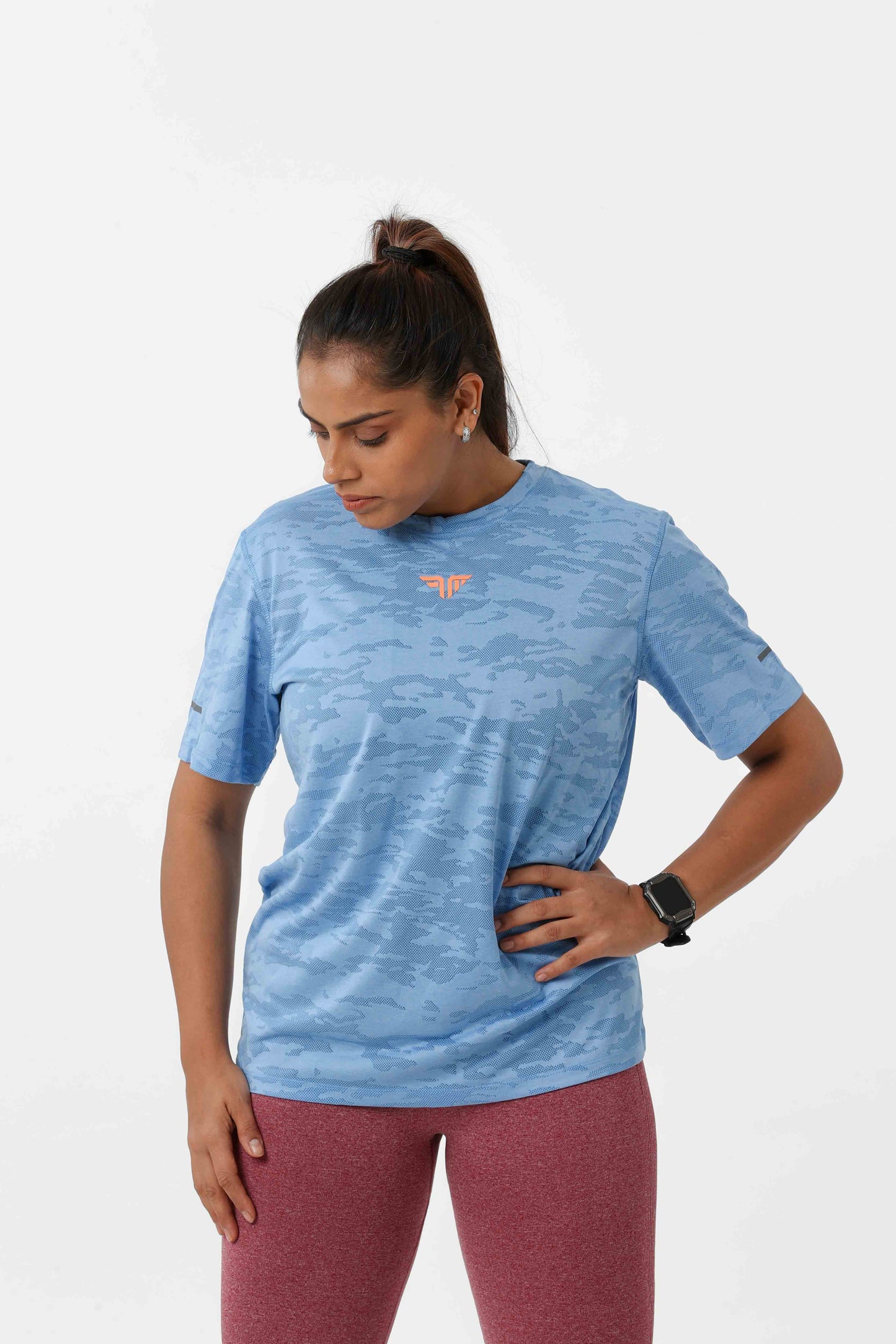 Women's Jacqaurd Workout/Training Tee - Sky Blue