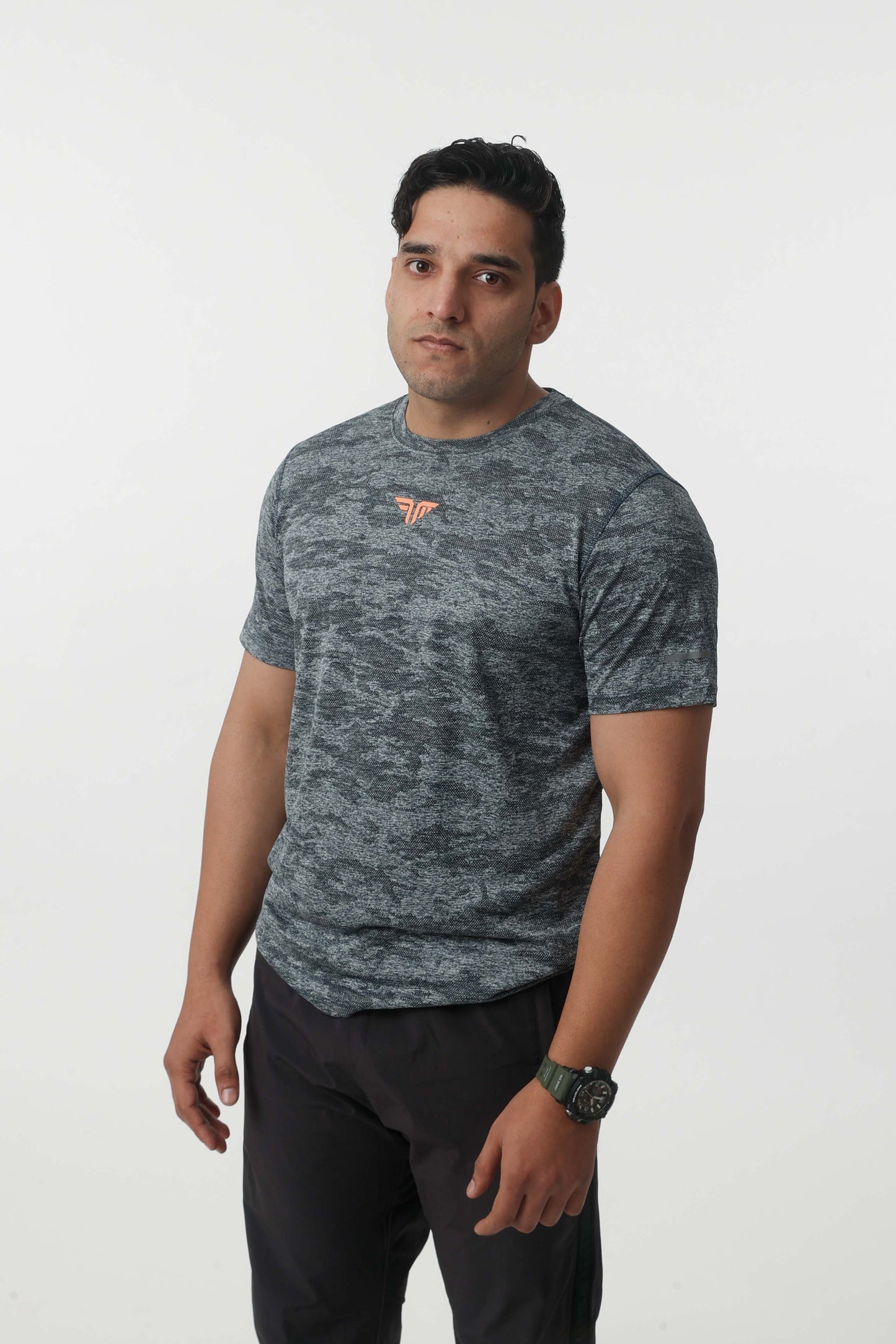 Men's Jacqaurd Workout/Training Tee - Grey Blue