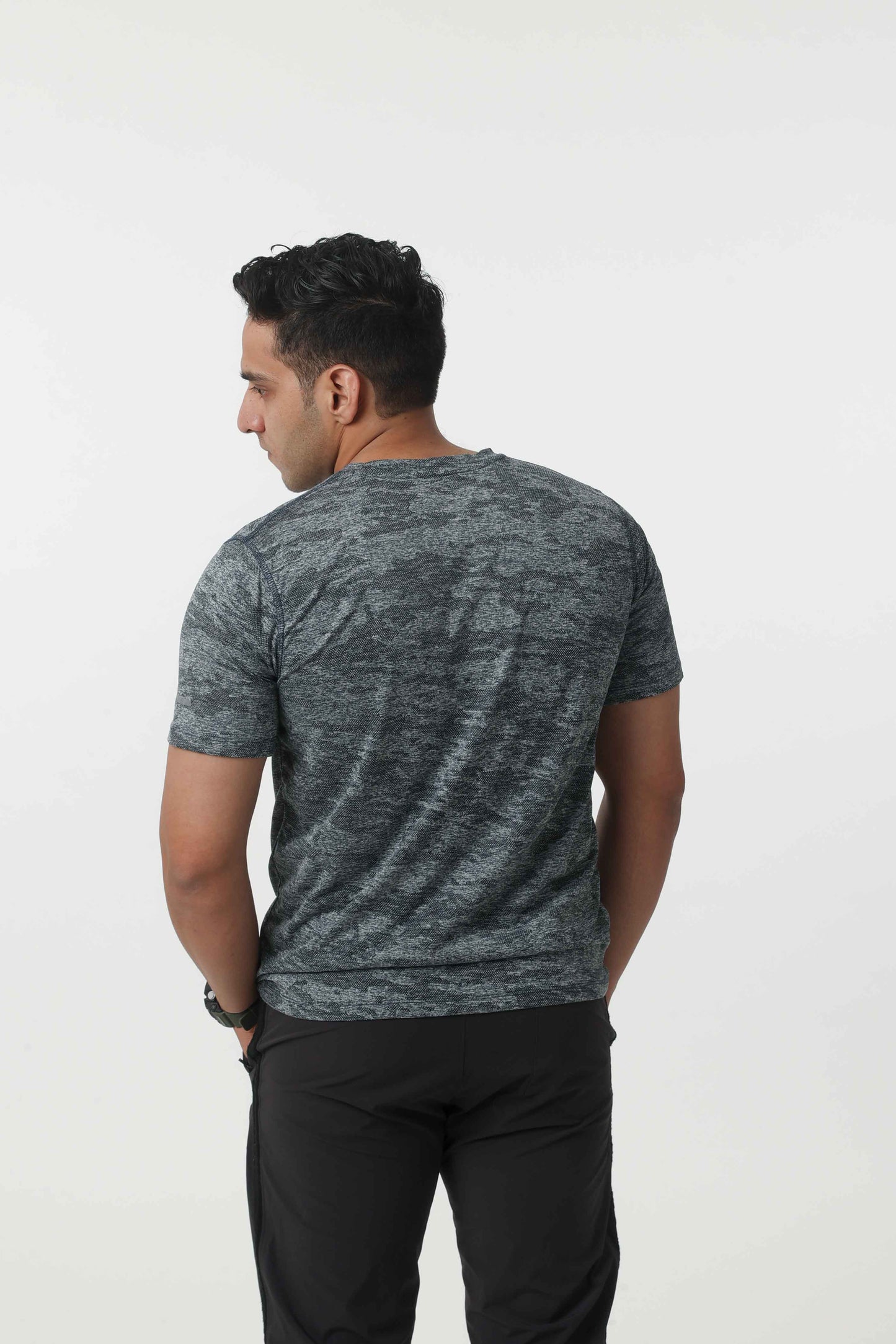 Men's Jacqaurd Workout/Training Tee - Grey Blue
