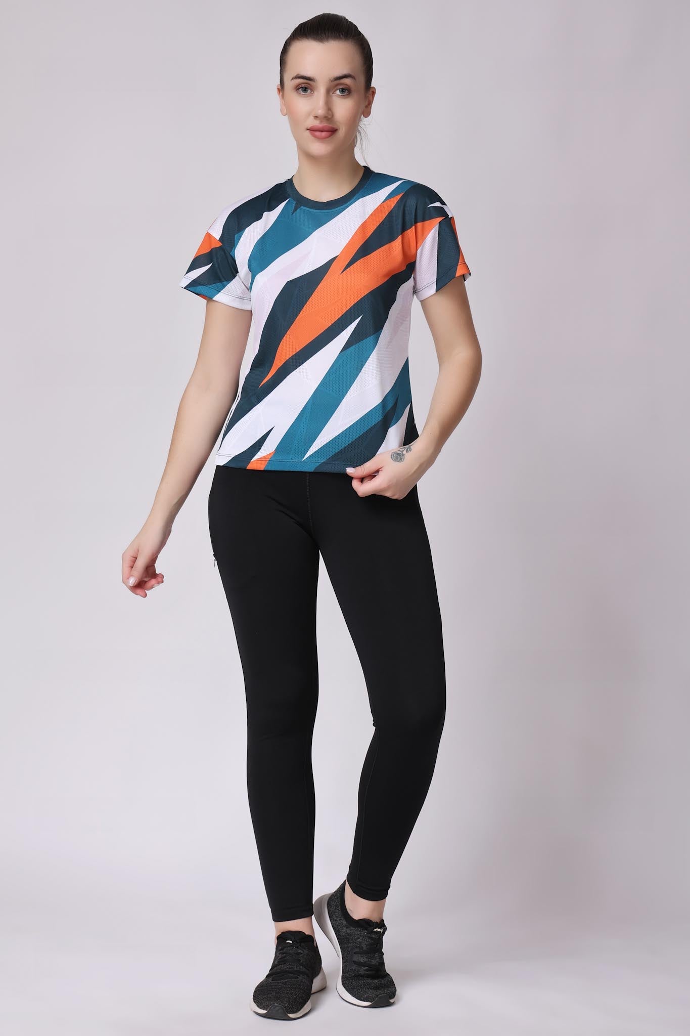 Women's Pyrite Tennis Tee - White/Orange