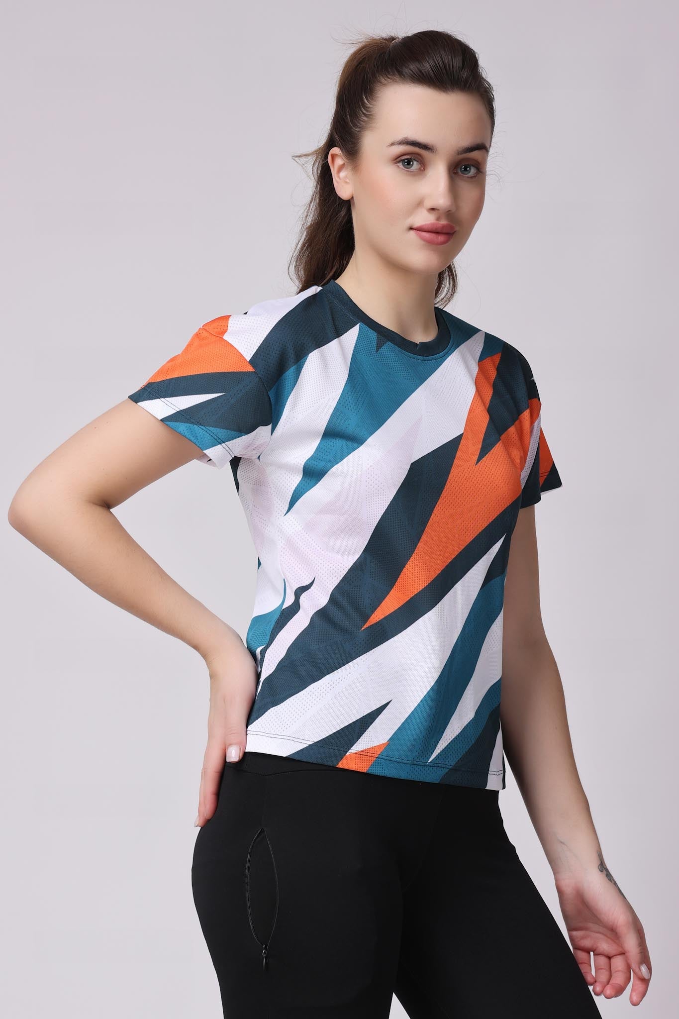 Women's Pyrite Tennis Tee - White/Orange