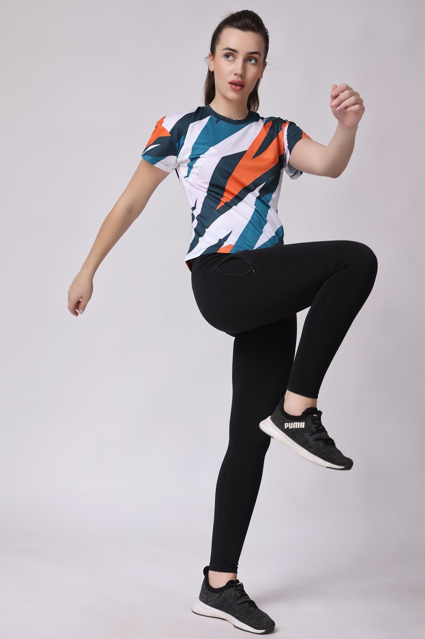 Women's Pyrite Tennis Tee - White/Orange