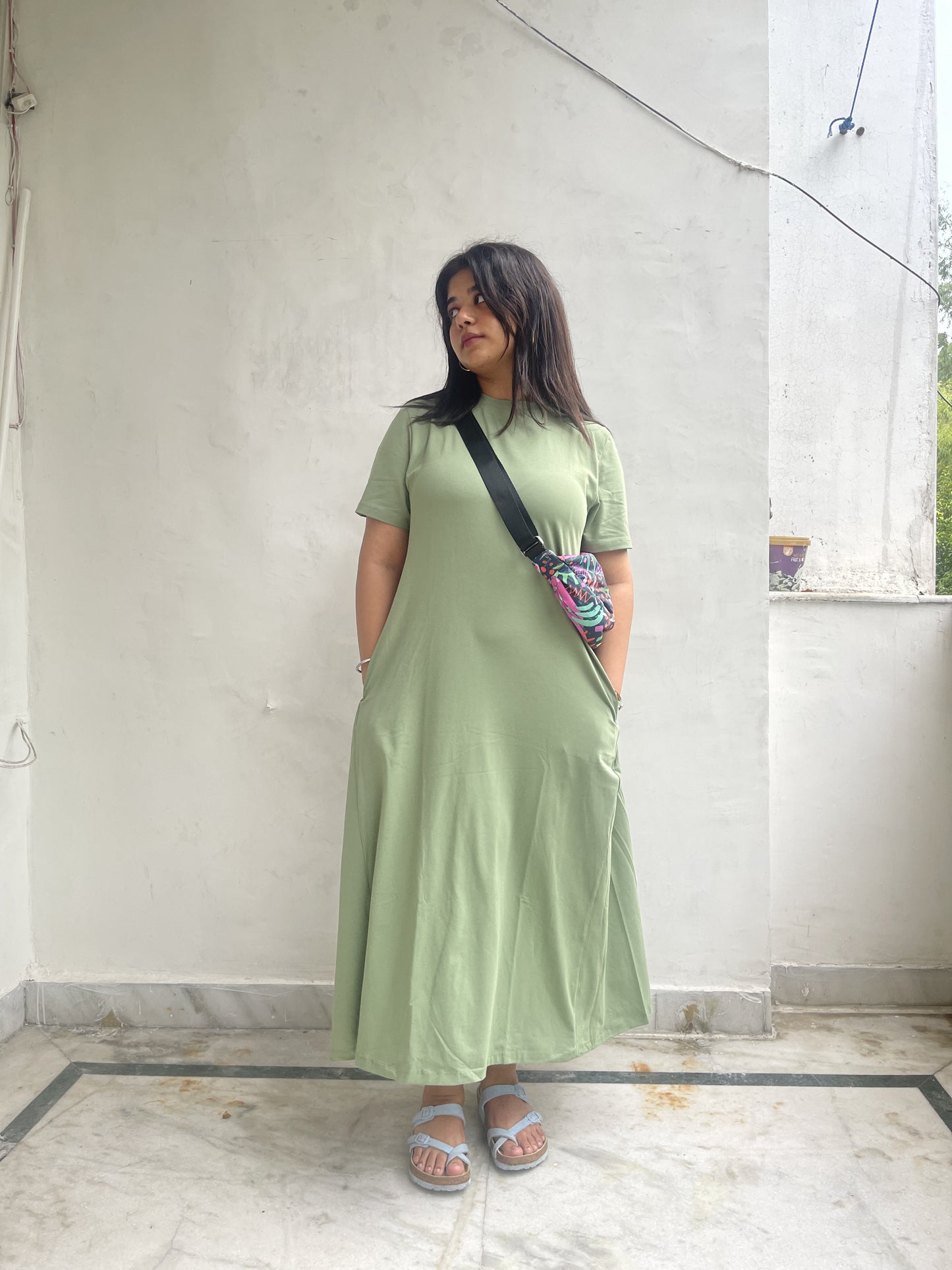 Women's Cotton Lycra Leisure Dress - Olive