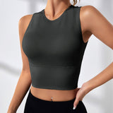CoreFlex Open Back Crop Top – Dark Grey