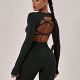 FlexStrap Cross Back Crop Top – Black
