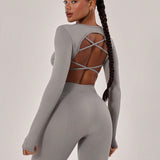 FlexStrap Cross Back Crop Top – Grey