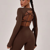 FlexStrap Cross Back Crop Top – Dark Brown