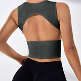 CoreFlex Open Back Crop Top – Dark Grey