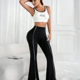 Front Slit High-Rise Flare Pants - Black