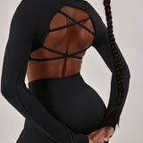 FlexStrap Cross Back Crop Top – Black