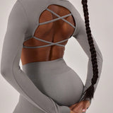 FlexStrap Cross Back Crop Top – Grey