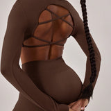 FlexStrap Cross Back Crop Top – Dark Brown