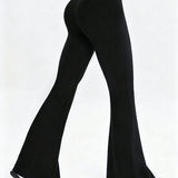 Front Slit High-Rise Flare Pants - Black