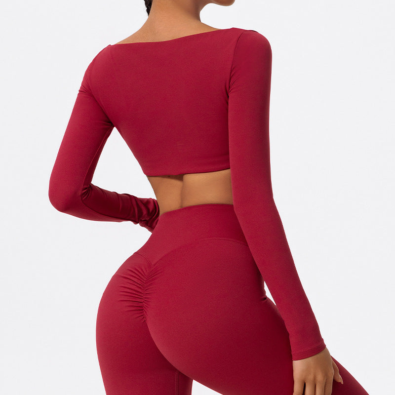 CurveSculpt Square-Neck Full Sleeves Padded Crop Top