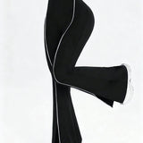 Front Slit High-Rise Flare Pants - Black