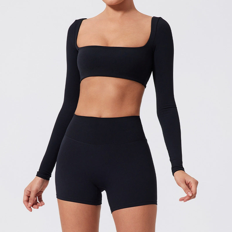 CurveSculpt Square-Neck Full Sleeves Padded Crop Top