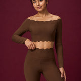 Scallopé Off-Shoulder Long Sleeve padded Crop Top