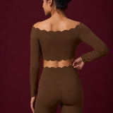 Scallopé Off-Shoulder Long Sleeve padded Crop Top