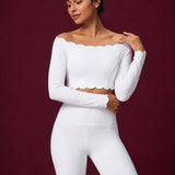 Scallopé Off-Shoulder Long Sleeve padded Crop Top