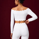 Scallopé Off-Shoulder Long Sleeve padded Crop Top