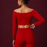 Scallopé Off-Shoulder Long Sleeve padded Crop Top