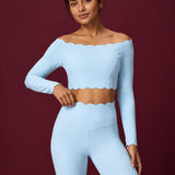 Scallopé Off-Shoulder Long Sleeve padded Crop Top