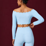 Scallopé Off-Shoulder Long Sleeve padded Crop Top