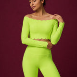 Scallopé Off-Shoulder Long Sleeve padded Crop Top