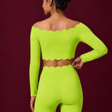 Scallopé Off-Shoulder Long Sleeve padded Crop Top
