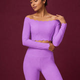 Scallopé Off-Shoulder Long Sleeve padded Crop Top
