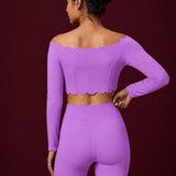Scallopé Off-Shoulder Long Sleeve padded Crop Top