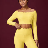 Scallopé Off-Shoulder Long Sleeve padded Crop Top