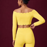 Scallopé Off-Shoulder Long Sleeve padded Crop Top