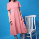 Women's Cotton Lycra Leisure Dress - Salmon Pink