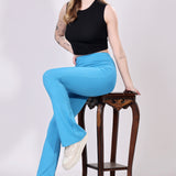 Blue Ribbed Flare Leggings