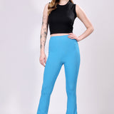 Blue Ribbed Flare Leggings