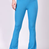 Blue Ribbed Flare Leggings