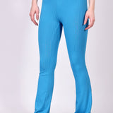 Blue Ribbed Flare Leggings