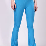 Blue Ribbed Flare Leggings