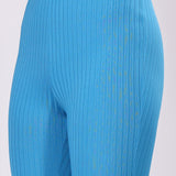 Blue Ribbed Flare Leggings