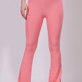 Peach Ribbed Flare Leggings
