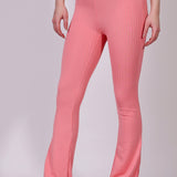 Peach Ribbed Flare Leggings
