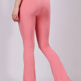Peach Ribbed Flare Leggings
