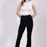 Black Ribbed Flare Leggings