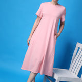Women's Cotton Lycra Leisure Dress - Baby Pink