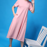 Women's Cotton Lycra Leisure Dress - Baby Pink
