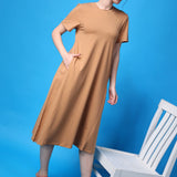 Women's Cotton Lycra Leisure Dress - Beige