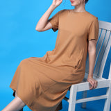 Women's Cotton Lycra Leisure Dress - Beige