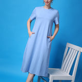 Women's Cotton Lycra Leisure Dress - Powder Blue